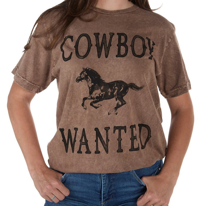 Lotus Fashion Women's Cowboy Wanted Mocha Wash Tee Shirt