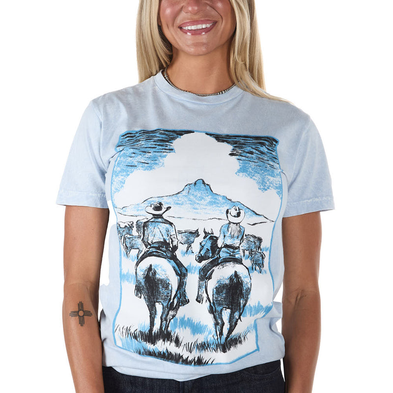Lotus Fashion Women's Light Blue Cowboy & Cowgirl Tee Shirt