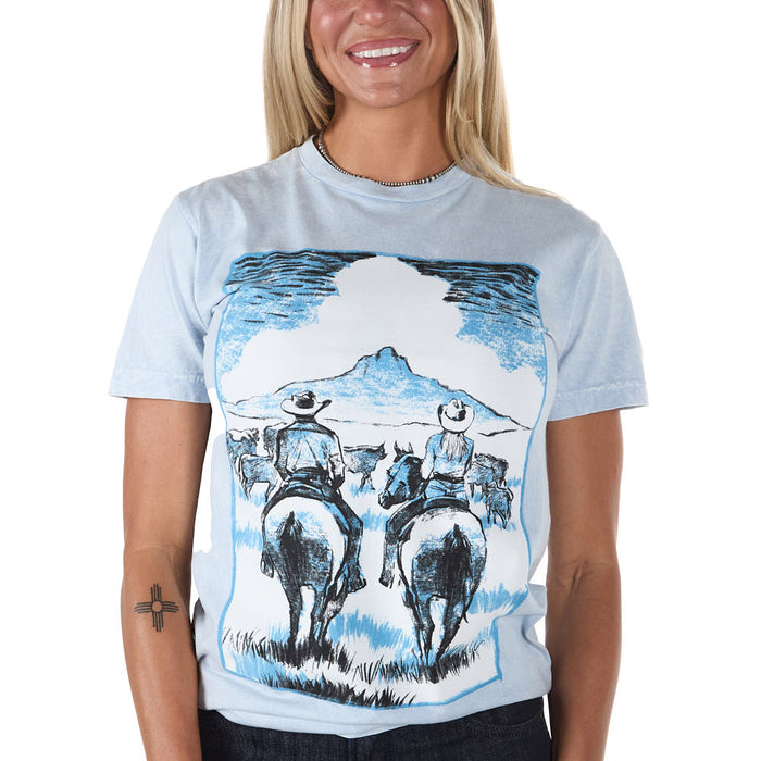 Lotus Fashion Women's Light Blue Cowboy & Cowgirl Tee Shirt