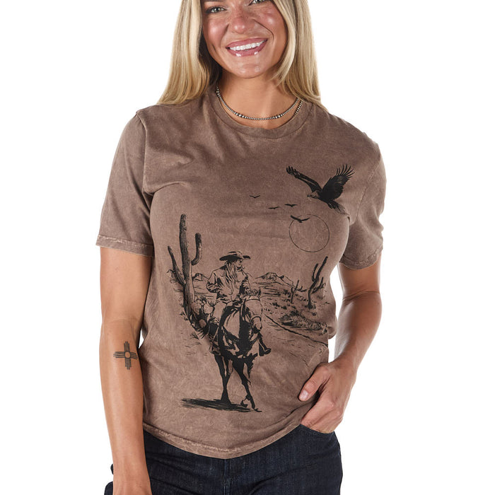 Lotus Fashion Women's Mocha Mineral Wild West Cowboy Tee Shirt