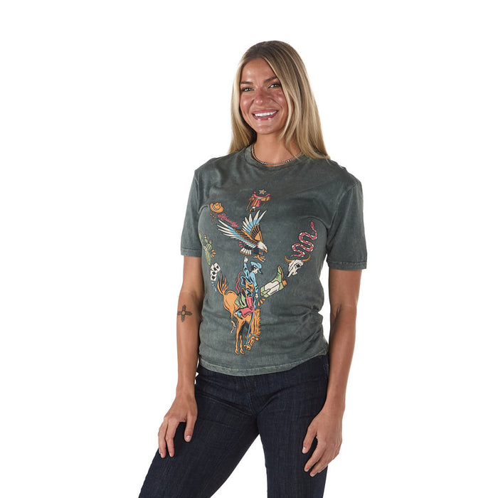 Lotus Fashion Women's Stone Grey Wild West Cactus Tee Shirt