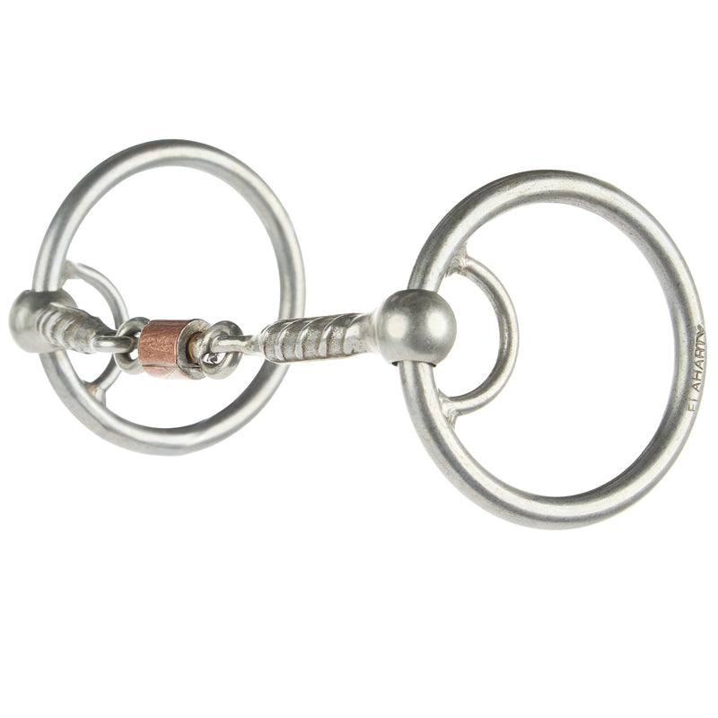 Flaharty Bits  Spurs Rebar 3 Piece Roller Locked O Ring Snaffle Bit