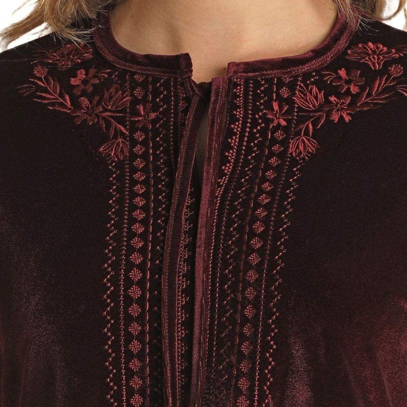 Panhandle Womens Velvet Top With Embroidery
