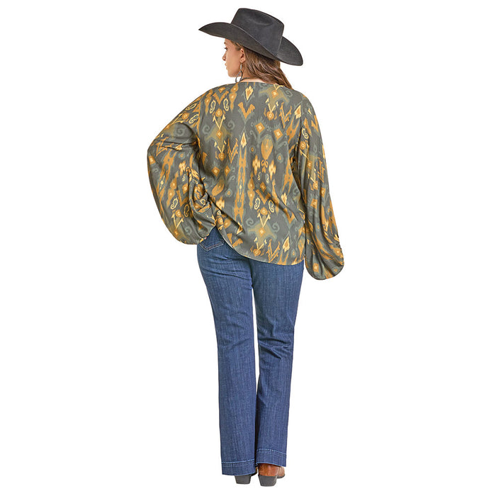 Rock & Roll Denim Women's Olive Balloon Sleeve Top