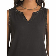 Panhandle Women's Black Studded Notch Neck Tee