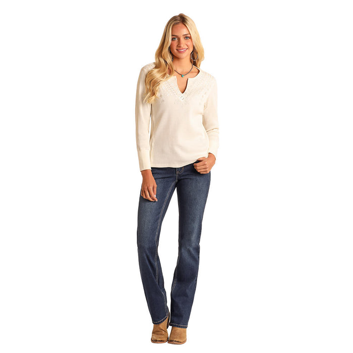 Panhandle Womens Eggshell Notch Neck Top