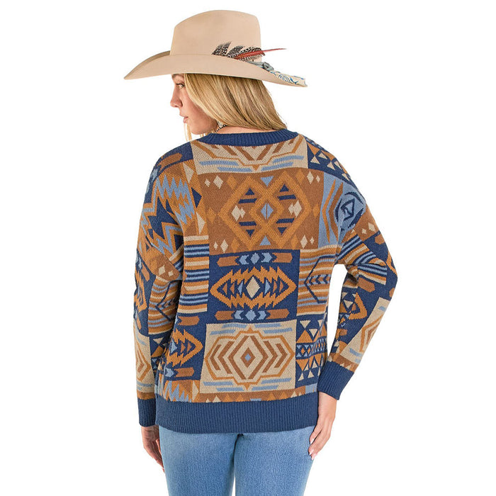 Panhandle Women's Navy Southwestern Sweater