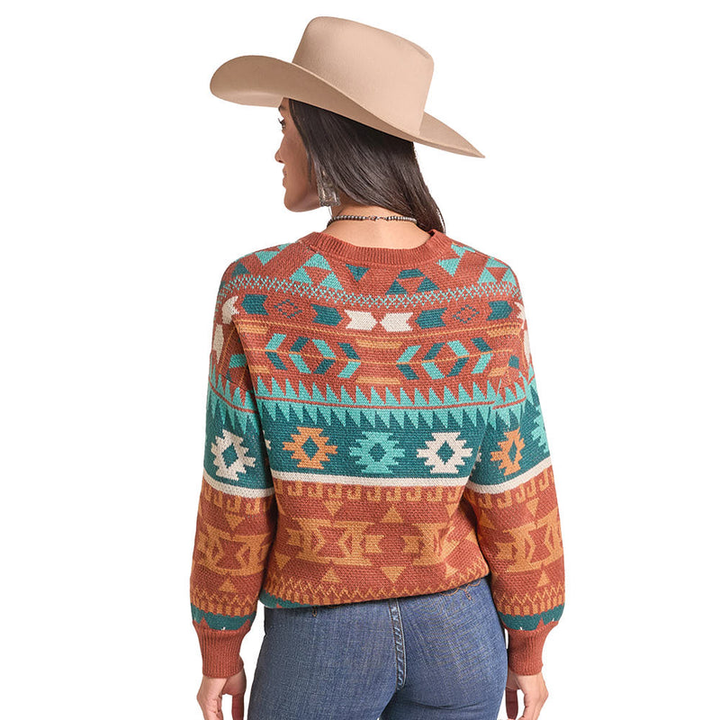 Panhandle Women's Rust Aztec Stripe Sweater