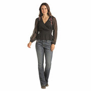 Panhandle Women's Black Embroidered Smock Blouse