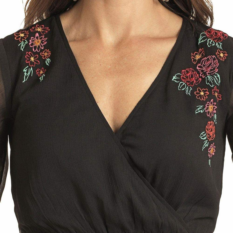 Panhandle Women's Black Embroidered Smock Blouse