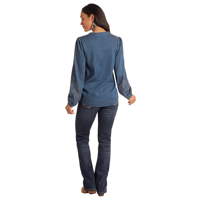 Panhandle Embroidered Chambray Blouse