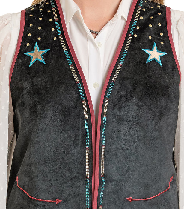 Panhandle Women's Black Microsuede Embroidered Vest