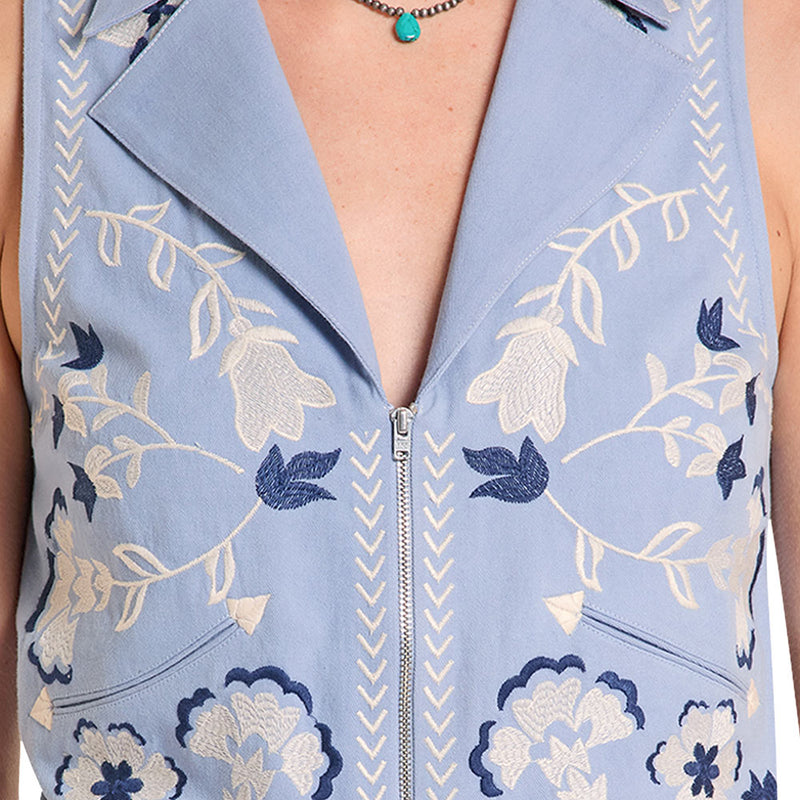 Panhandle Women's Blue Embroidered Zip Vest