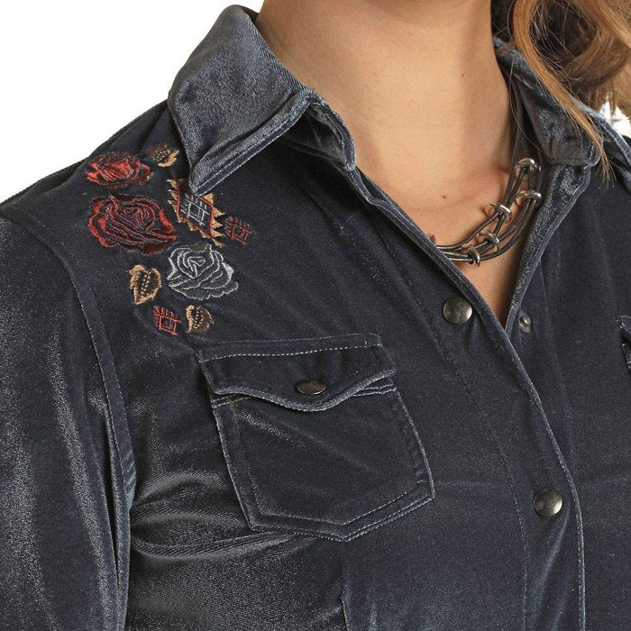 Panhandle Womens Embroidered Velvet Snap Shirt