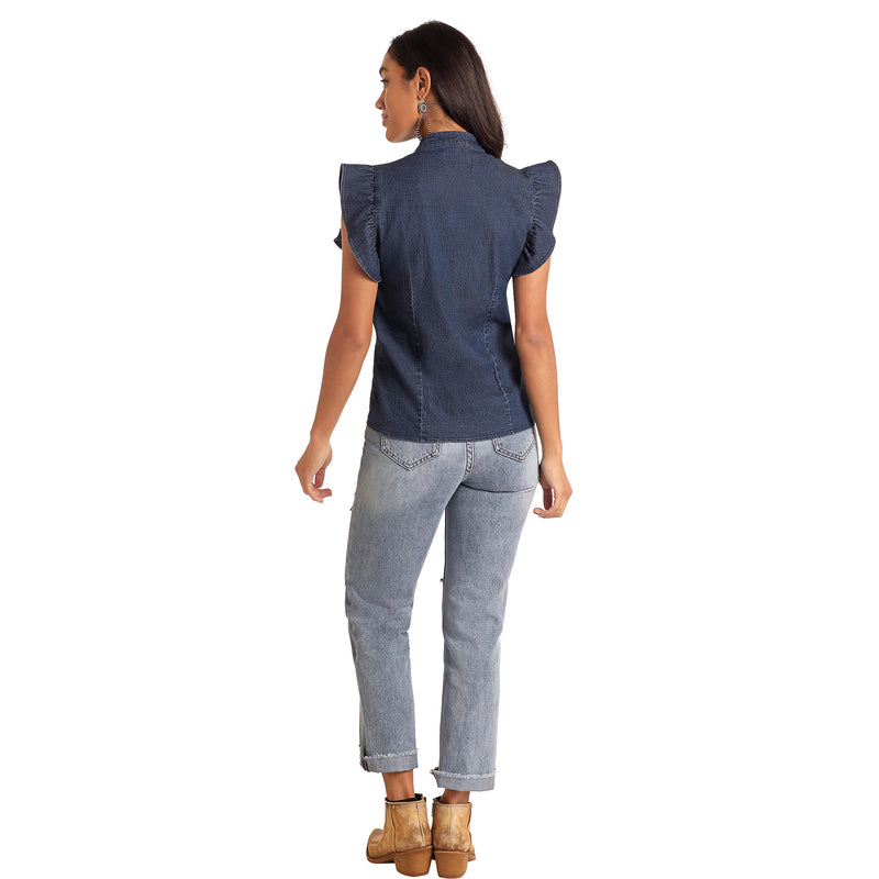 Panhandle Slim Denim Flutter Sleeve Top
