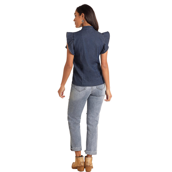 Panhandle Slim Denim Flutter Sleeve Top