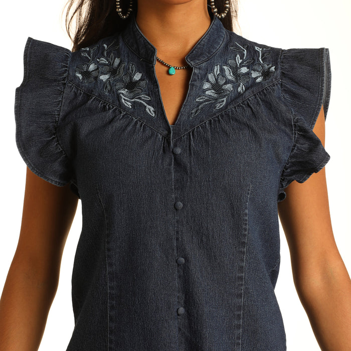 Panhandle Slim Denim Flutter Sleeve Top