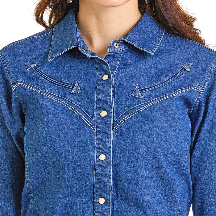 Panhandle Women's Retro Denim Embroidered Shirt