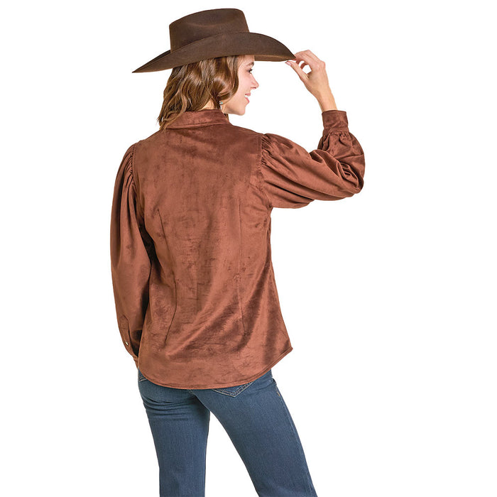 Rock & Roll Denim Women's Chocolate Embroidered Top