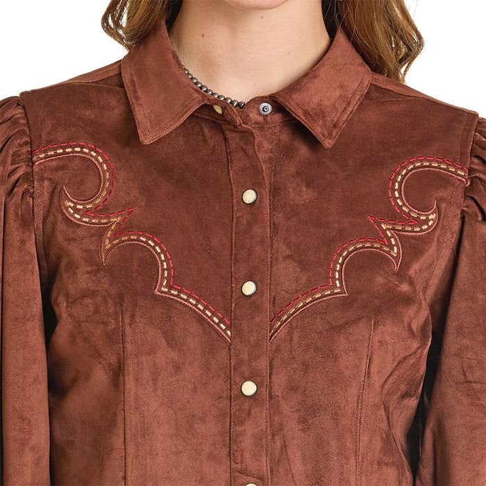Rock & Roll Denim Women's Chocolate Embroidered Top