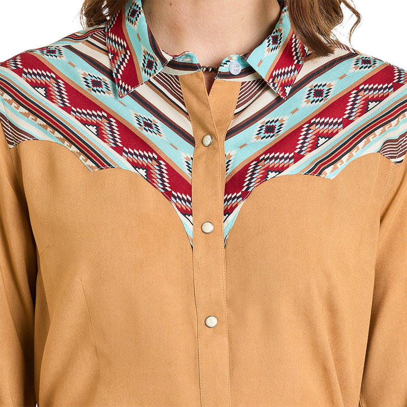 Rock & Roll Denim Women's Tan Jacquard Shirt