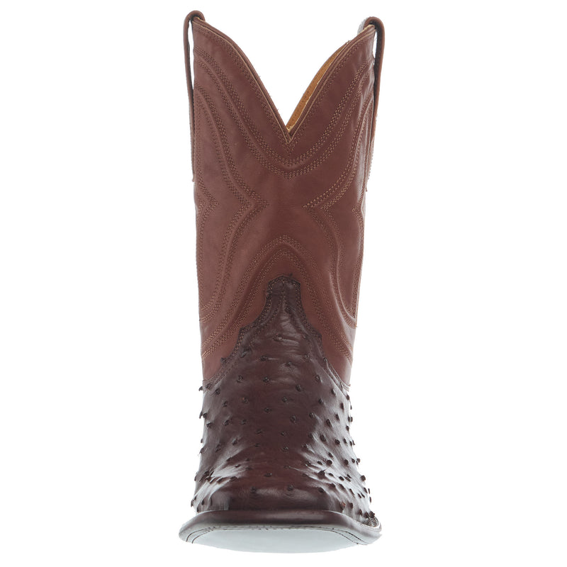 Tecovas Men`s Emmit Mahogany Full Quill Ostrich Vamp 12In Cognac Top Boot