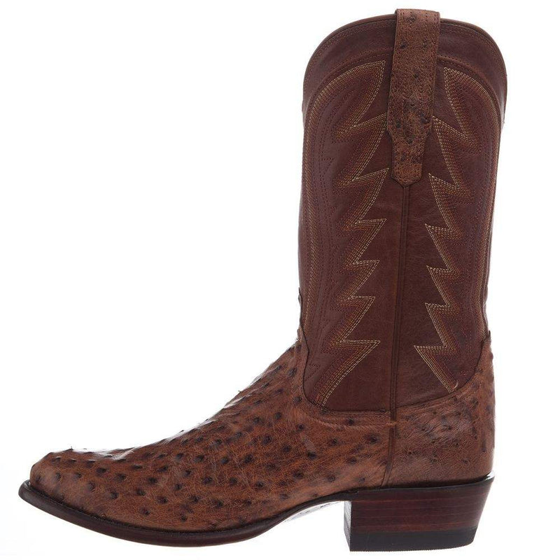 Tecovas Men`s Russet Full Quill Ostrich Vamp 12In Cowhide Russet Top Boot