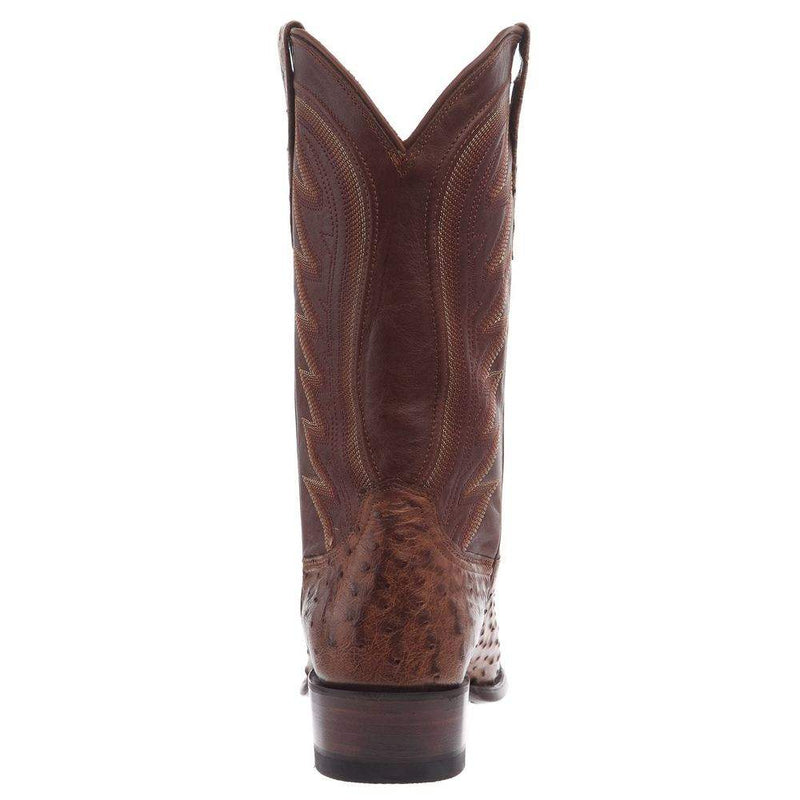 Tecovas Men`s Russet Full Quill Ostrich Vamp 12In Cowhide Russet Top Boot