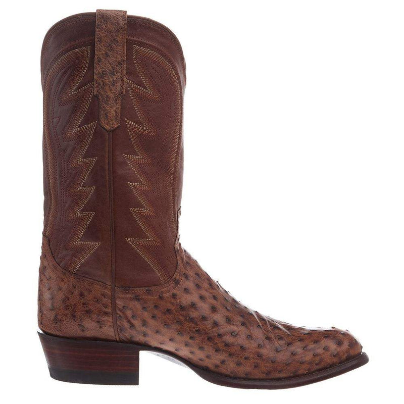 Tecovas Men`s Russet Full Quill Ostrich Vamp 12In Cowhide Russet Top Boot