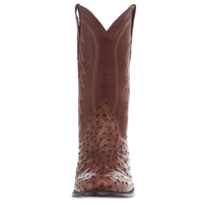 Tecovas Men`s Russet Full Quill Ostrich Vamp 12In Cowhide Russet Top Boot