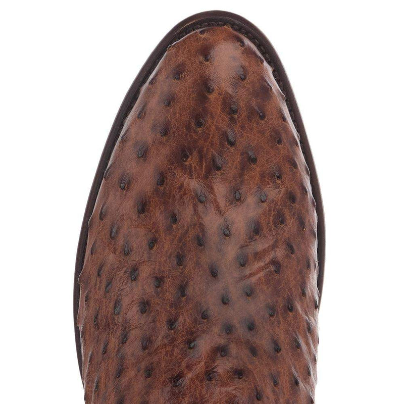 Tecovas Men`s Russet Full Quill Ostrich Vamp 12In Cowhide Russet Top Boot