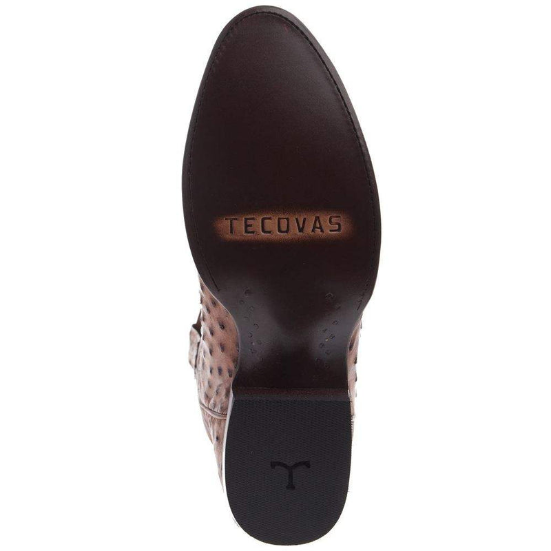 Tecovas Men`s Russet Full Quill Ostrich Vamp 12In Cowhide Russet Top Boot
