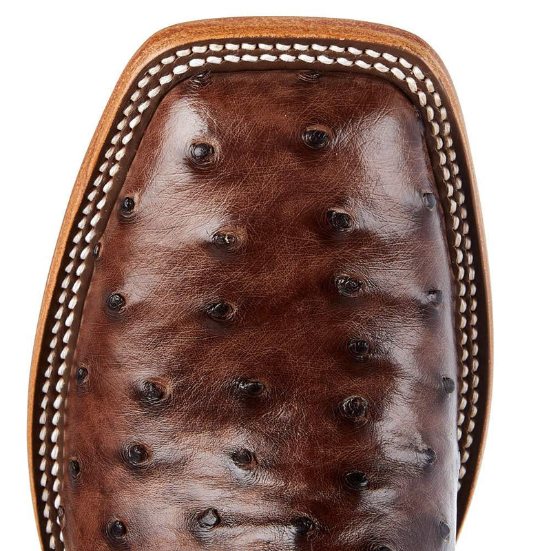 Macie Bean Womens Top Hand Kango Tobacco Brown Full Quill Ostrich with Red Top Cowgirl Boot