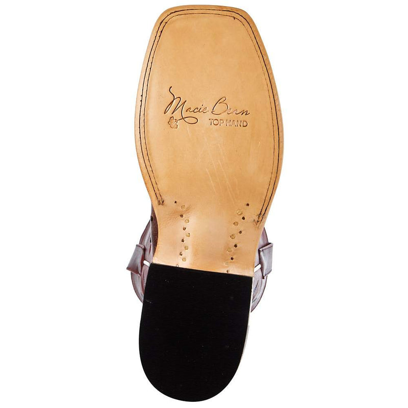 Macie Bean Womens Top Hand Kango Tobacco Brown Full Quill Ostrich with Red Top Cowgirl Boot