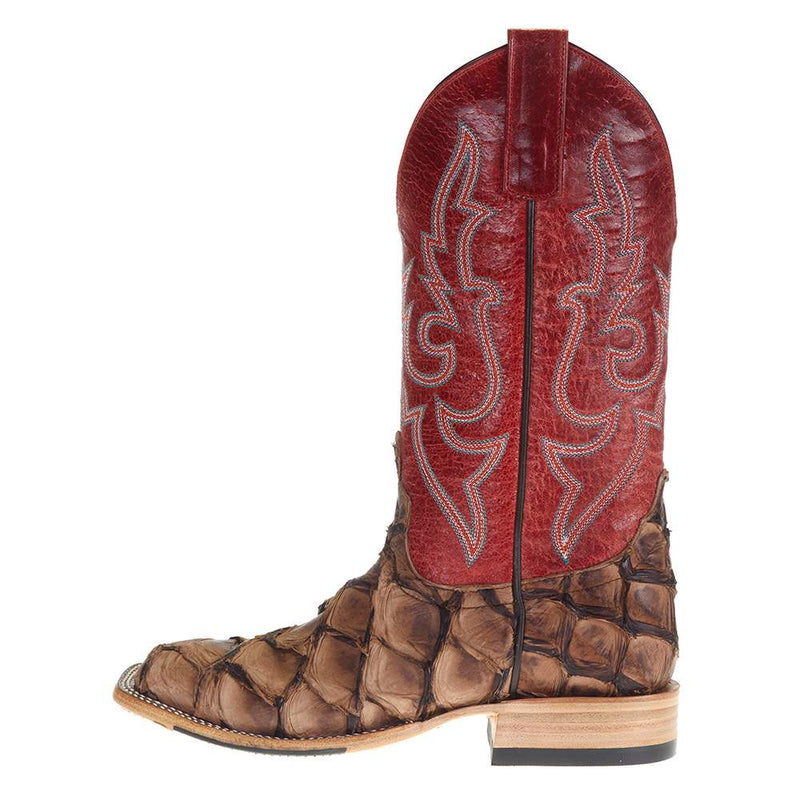 Macie Bean Womens Tan Big Bass Red Top Cowgirl Boots