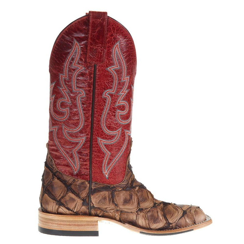 Macie Bean Womens Tan Big Bass Red Top Cowgirl Boots