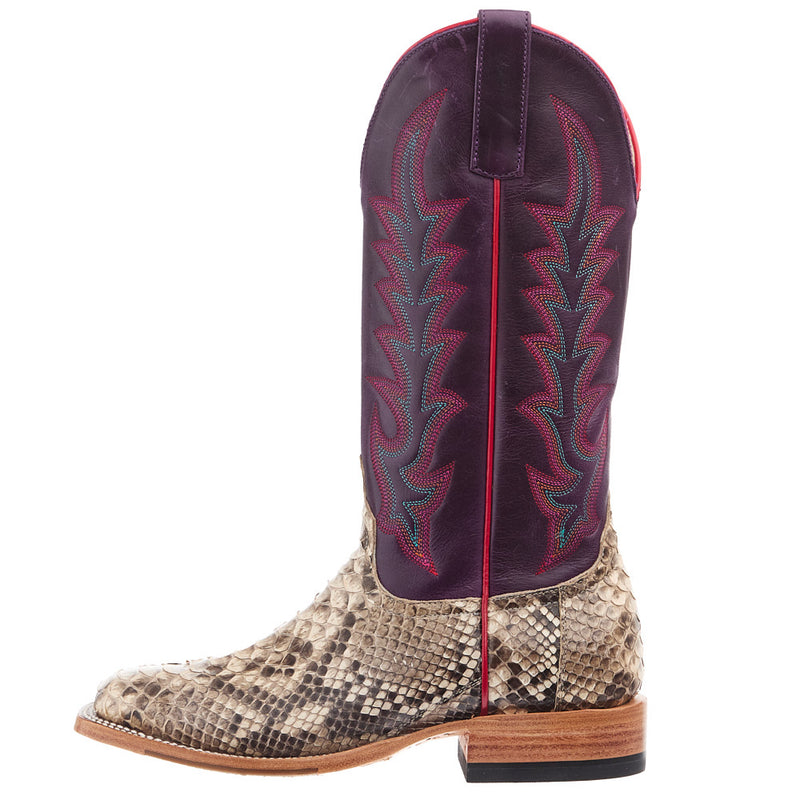 Macie Bean Top Hand Women`s Mink Python Vamp 13In Purple Texas Top Boot