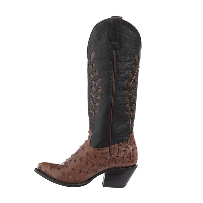 Macie Bean Top Hand Women's Kango Tobac Full Quill Ostrich Vamp 15in Black Station Boot