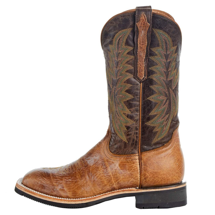 Lucchese Men`s Rudy Tan Cowhide 12in. Chocolate Cowhide Top Barn Boot — NRS