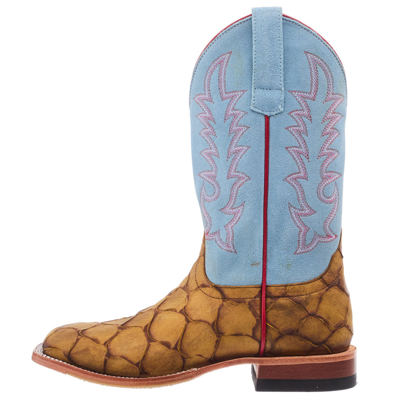 Macie Bean Women`s Honey Fish Print Vamp 13In Baby Blue Suede Top Boot