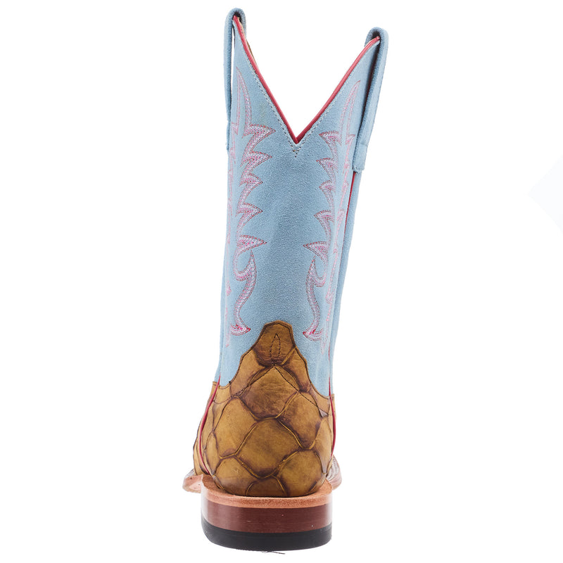 Macie Bean Women`s Honey Fish Print Vamp 13In Baby Blue Suede Top Boot