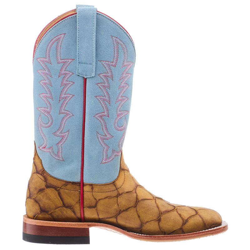 Macie Bean Women`s Honey Fish Print Vamp 13In Baby Blue Suede Top Boot
