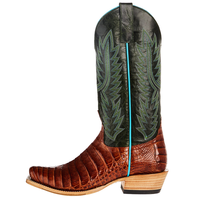 Macie Bean Top Hand Women`s Brandy Caiman Belly 13 In Emerald Explosion Cowgirl Boot