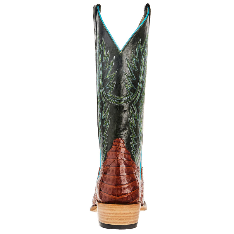 Macie Bean Top Hand Women`s Brandy Caiman Belly 13 In Emerald Explosion Cowgirl Boot