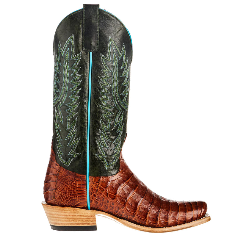 Macie Bean Top Hand Women`s Brandy Caiman Belly 13 In Emerald Explosion Cowgirl Boot