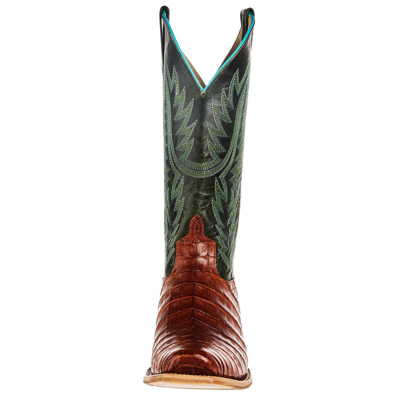 Macie Bean Top Hand Women`s Brandy Caiman Belly 13 In Emerald Explosion Cowgirl Boot