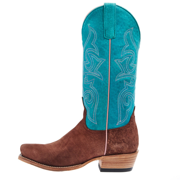 Macie Bean Top Hand Women's Kango Tobac Reverse Smooth Ostrich 13 in Turquoise Sensation Boot