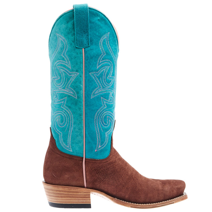 Macie Bean Top Hand Women's Kango Tobac Reverse Smooth Ostrich 13 in Turquoise Sensation Boot