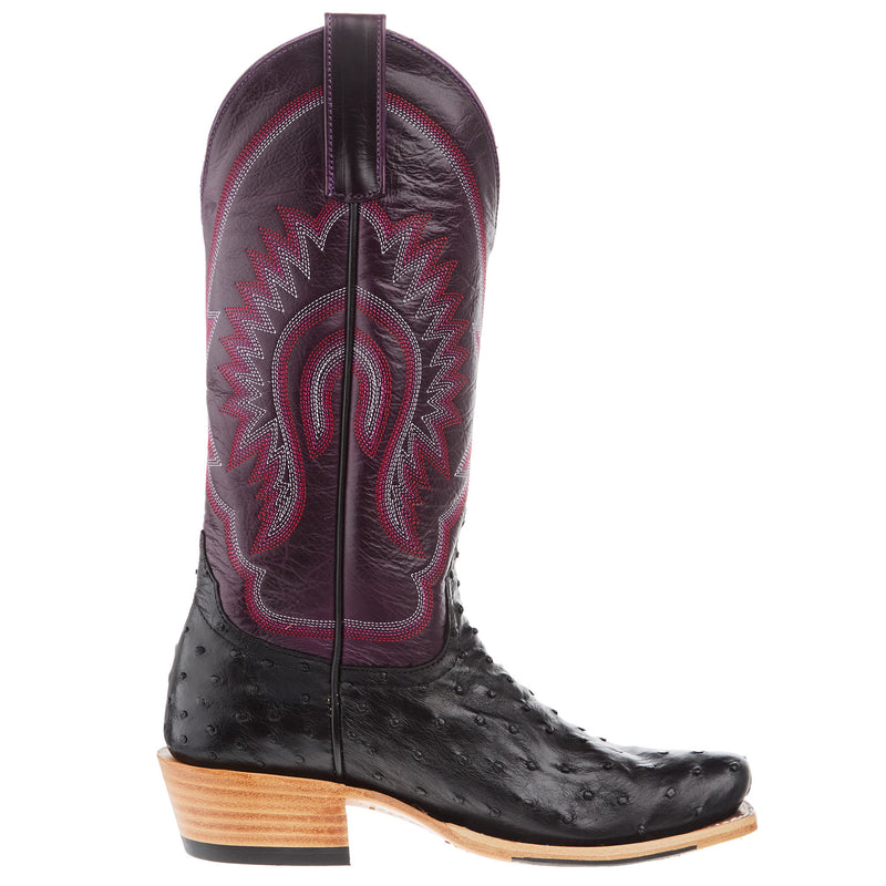 Macie Bean Top Hand Women`s Black FQ Ostrich Vamp 13In Purple Top Boot