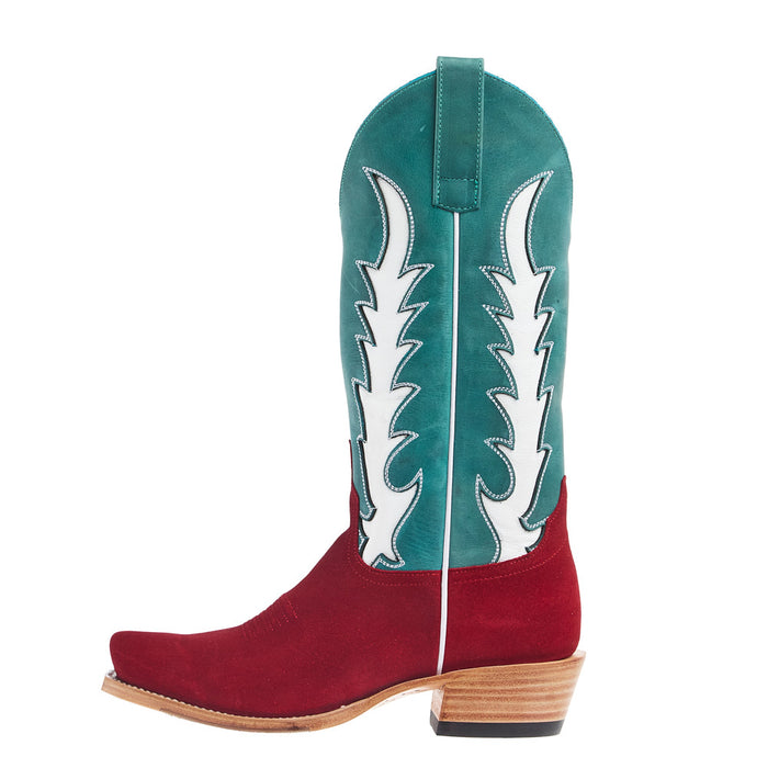 Macie Bean Top Hand Women's Red Suede Vamp 13In Seafoam Barcelona Top Boot